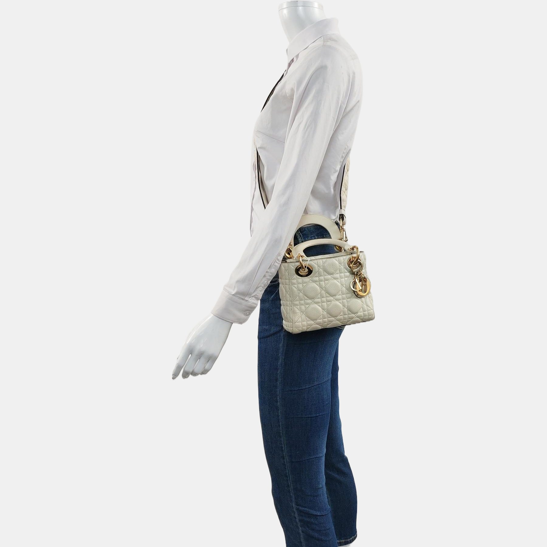 Authenticated pre-owned  Lady Dior Mini Lambskin White - Shoulder Bag at Looply