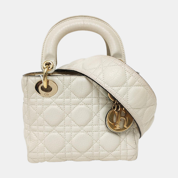 Authenticated pre-owned  Lady Dior Mini Lambskin White - Shoulder Bag at Looply