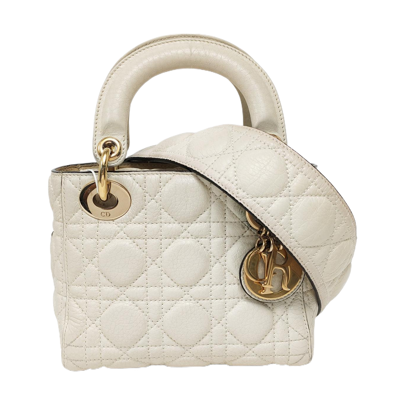 Authenticated pre-owned  Lady Dior Mini Lambskin White - Shoulder Bag at Looply