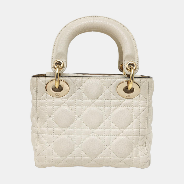 Authenticated pre-owned  Lady Dior Mini Lambskin White - Shoulder Bag at Looply