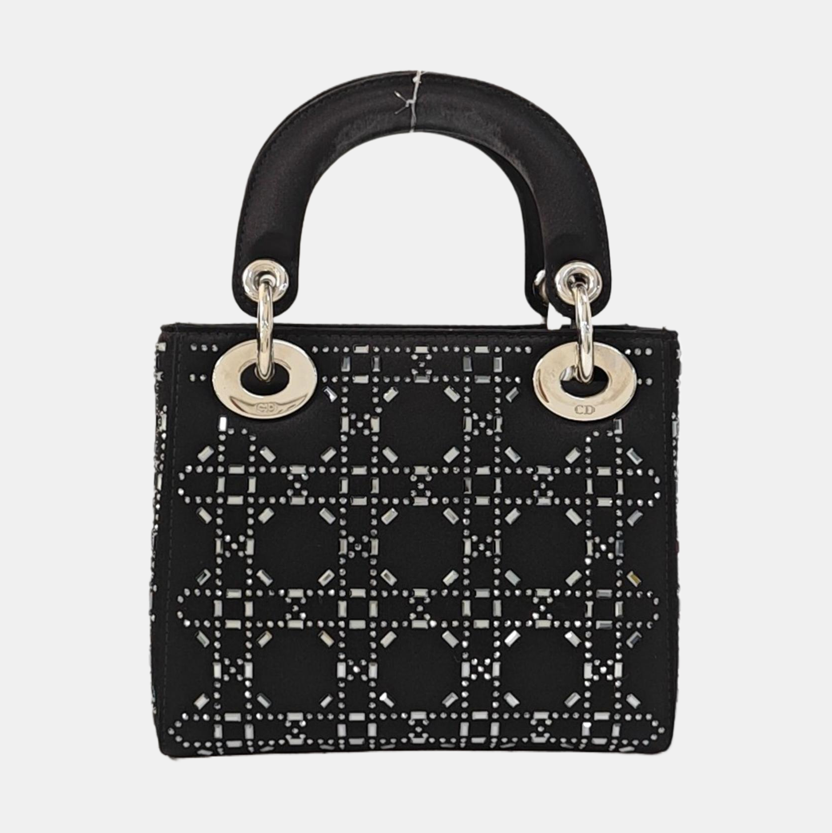 Authenticated pre-owned  Lady Dior Mini Silk Satin Black - Top Handle Bag at Looply