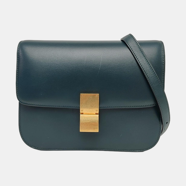 Authenticated pre-owned  CLASSIC BOX Medium Calfskin Green - Shoulder Bag at Looply