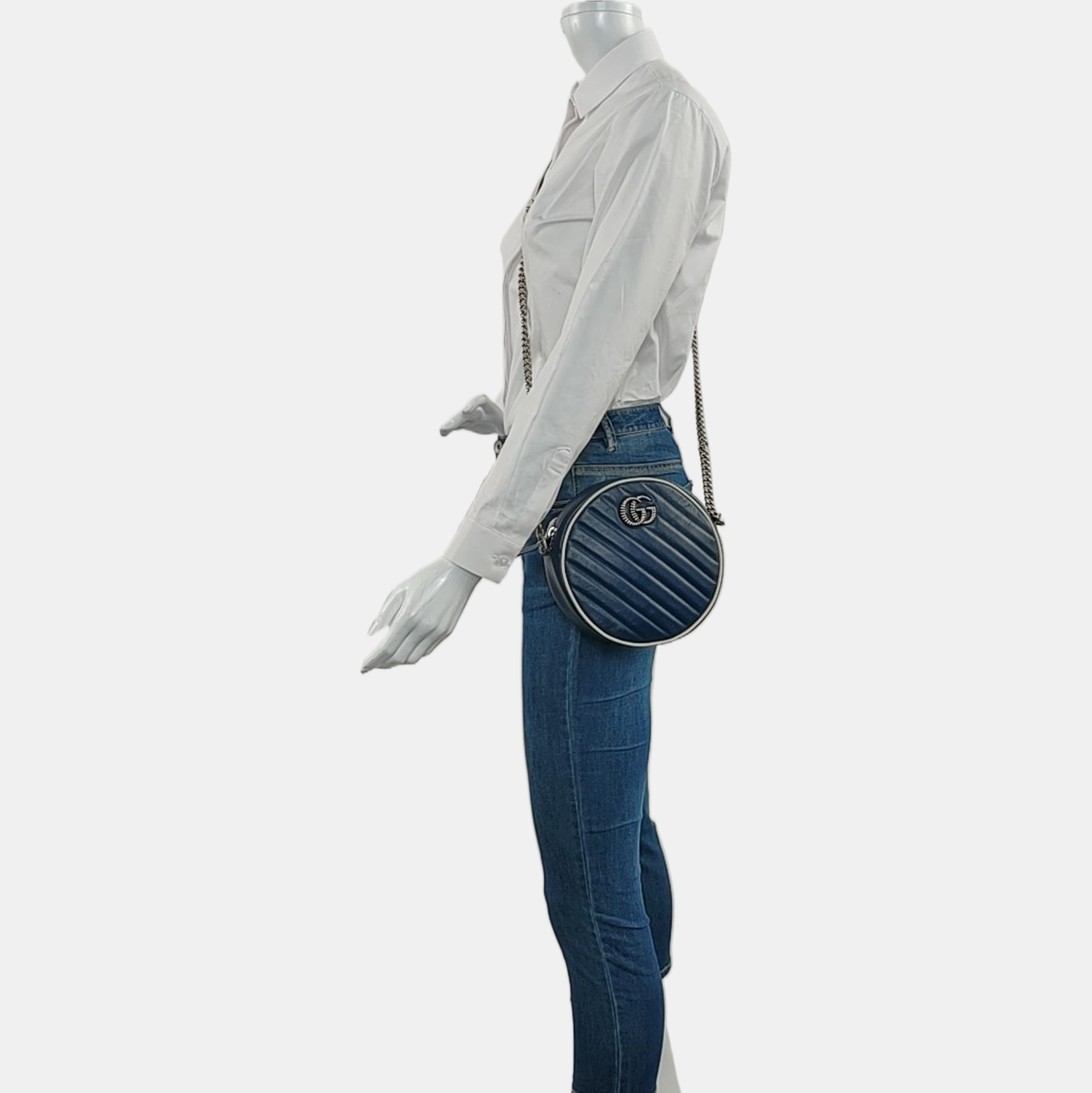 Authenticated pre-owned  GG Marmont Mini Calfskin Blue - Shoulder Bag at Looply