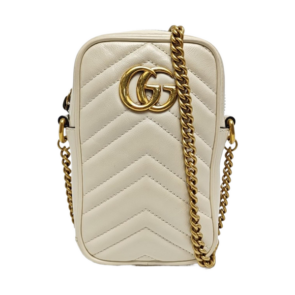 Authenticated pre-owned  GG Marmont Mini Calfskin White - Crossbody Bag at Looply
