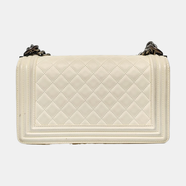 Authenticated pre-owned  Boy Chanel Medium Quilted Lambskin White - Crossbody Bag at Looply