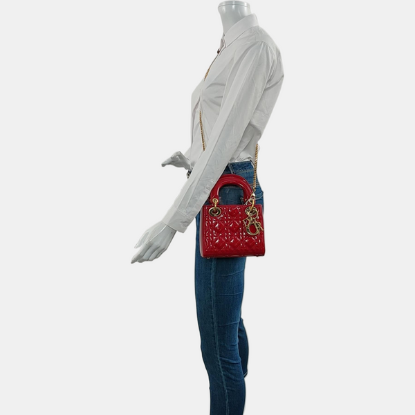 Authenticated pre-owned  Lady Dior Mini Patent Leather Red - Shoulder Bag at Looply
