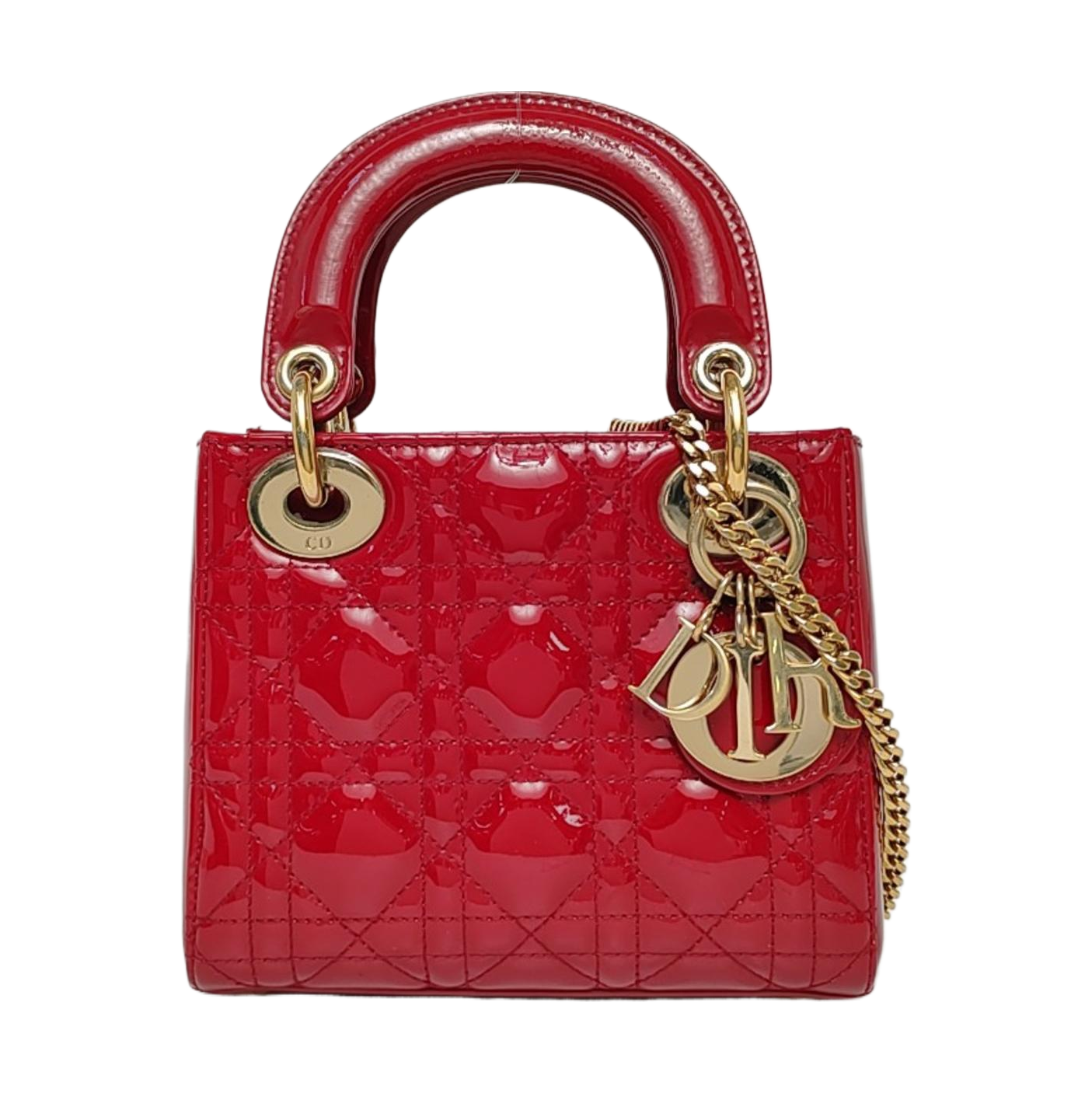 Authenticated pre-owned  Lady Dior Mini Patent Leather Red - Shoulder Bag at Looply