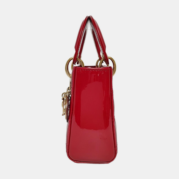 Authenticated pre-owned  Lady Dior Mini Patent Leather Red - Shoulder Bag at Looply