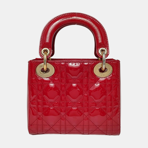 Authenticated pre-owned  Lady Dior Mini Patent Leather Red - Shoulder Bag at Looply