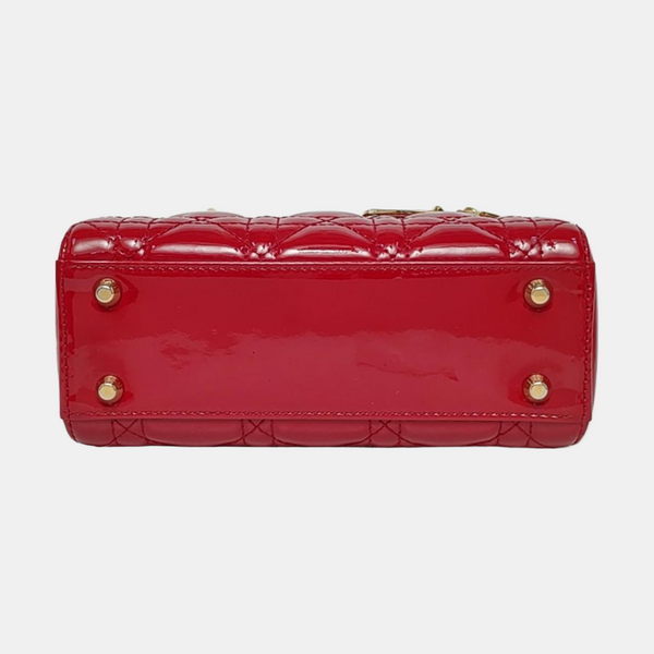 Authenticated pre-owned  Lady Dior Mini Patent Leather Red - Shoulder Bag at Looply
