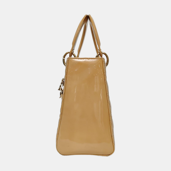 Authenticated pre-owned  Lady Dior Medium Patent Leather Yellow - Top Handle Bag at Looply