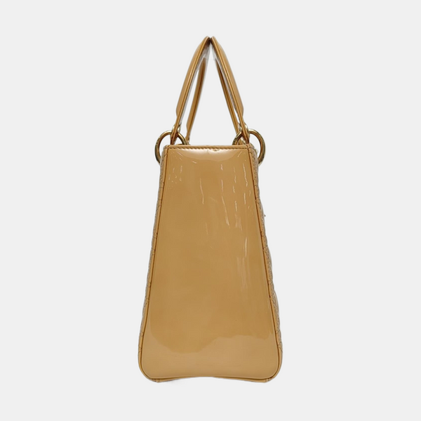Authenticated pre-owned  Lady Dior Medium Patent Leather Yellow - Top Handle Bag at Looply