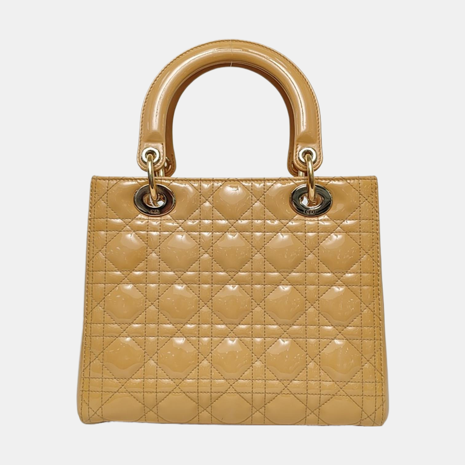 Authenticated pre-owned  Lady Dior Medium Patent Leather Yellow - Top Handle Bag at Looply