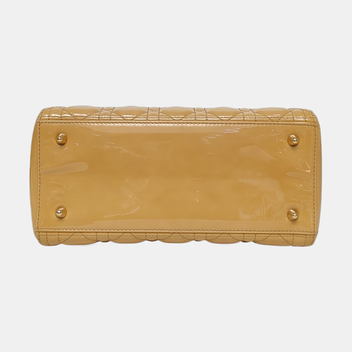 Authenticated pre-owned  Lady Dior Medium Patent Leather Yellow - Top Handle Bag at Looply