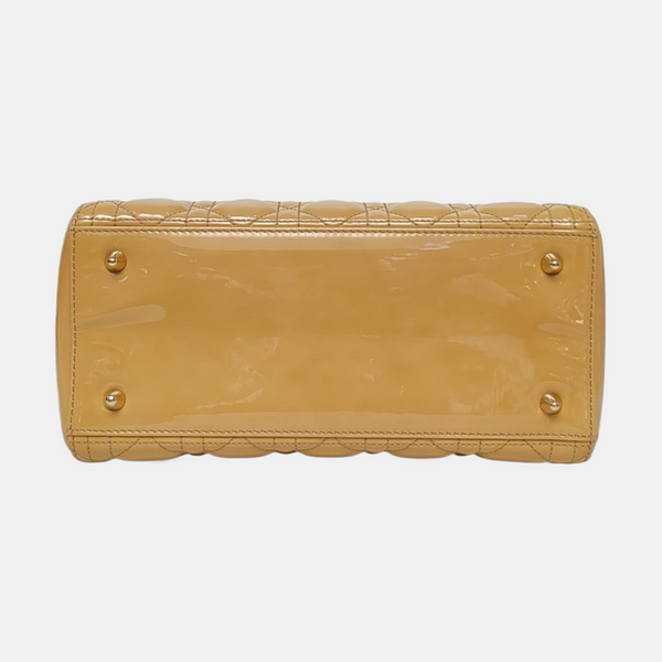 Authenticated pre-owned  Lady Dior Medium Patent Leather Yellow - Top Handle Bag at Looply