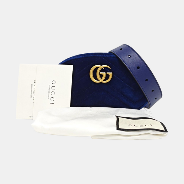 Authenticated pre-owned  GG Marmont Velvet Blue - Belt Bag at Looply