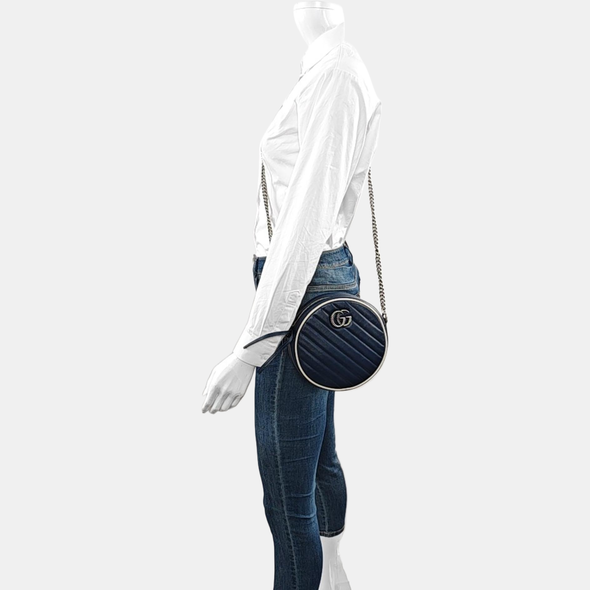 Authenticated pre-owned  GG Marmont Mini Calfskin Blue - Shoulder Bag at Looply