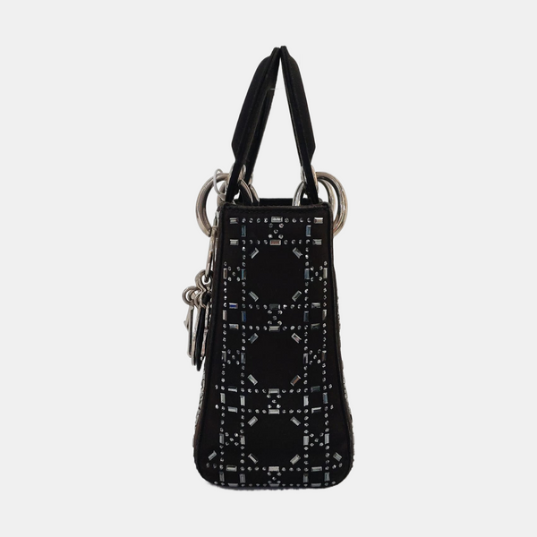 Authenticated pre-owned  Lady Dior Mini Silk Satin Black - Shoulder Bag at Looply