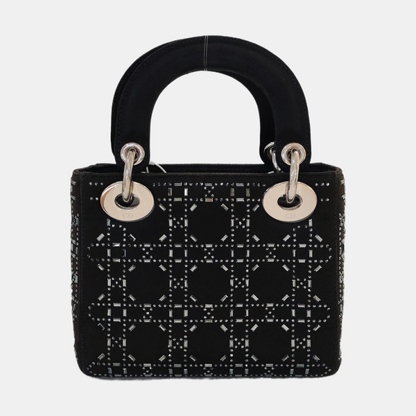 Authenticated pre-owned  Lady Dior Mini Silk Satin Black - Shoulder Bag at Looply
