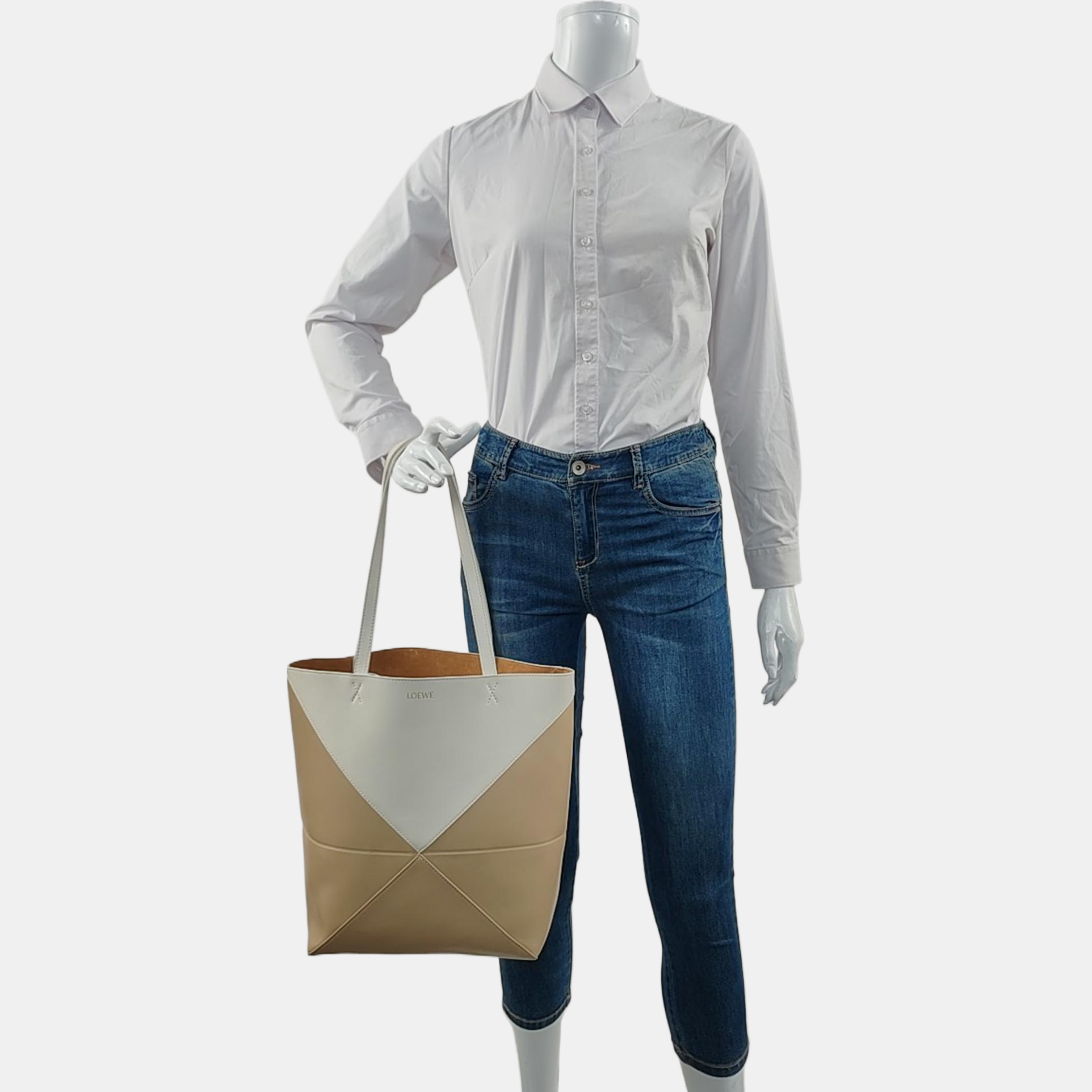 Authenticated pre-owned  Puzzle Fold Medium Calfskin Beige - Shoulder Bag at Looply