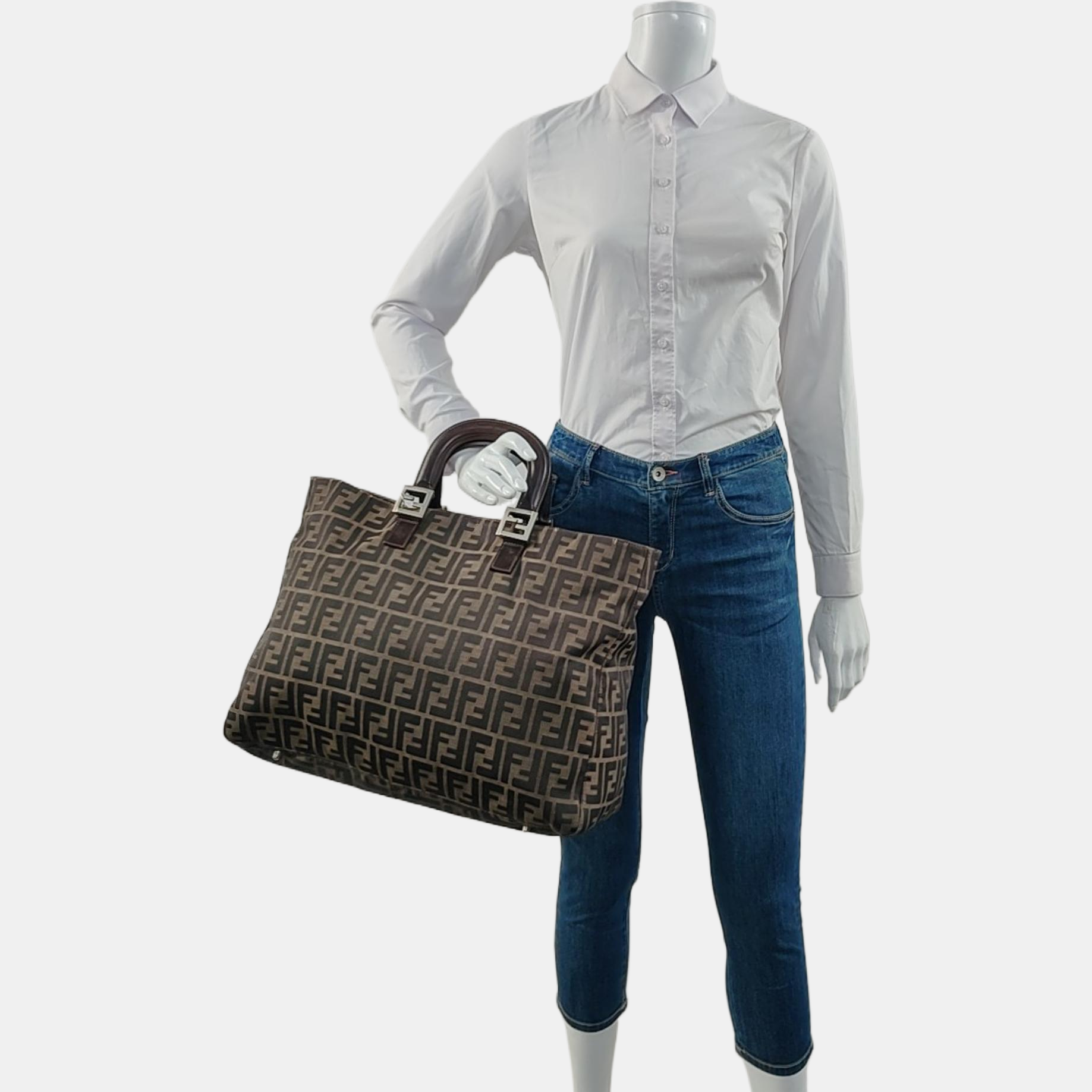 Authenticated pre-owned  Ff Tote Canvas Brown - Top Handle Bag at Looply