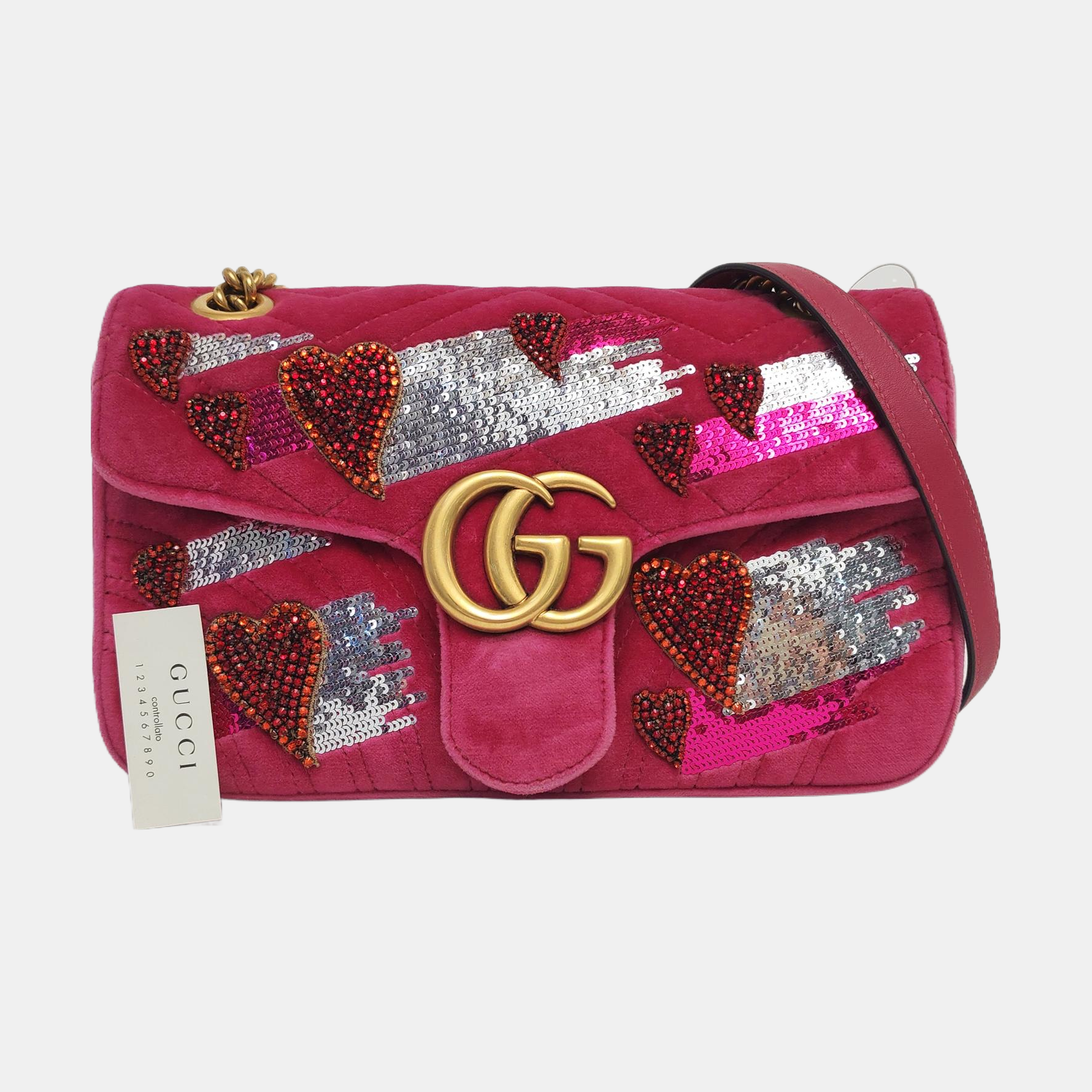 Authenticated pre-owned  GG Marmont Medium Velvet Pink - Shoulder Bag at Looply