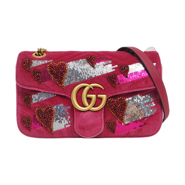 Authenticated pre-owned  GG Marmont Medium Velvet Pink - Shoulder Bag at Looply