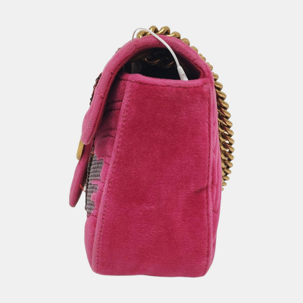 Authenticated pre-owned  GG Marmont Medium Velvet Pink - Shoulder Bag at Looply