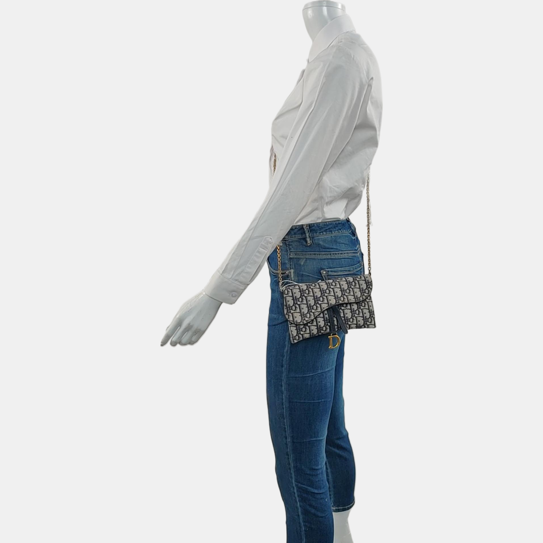Authenticated pre-owned  Saddle Small Oblique Canvas Blue - Shoulder Bag at Looply