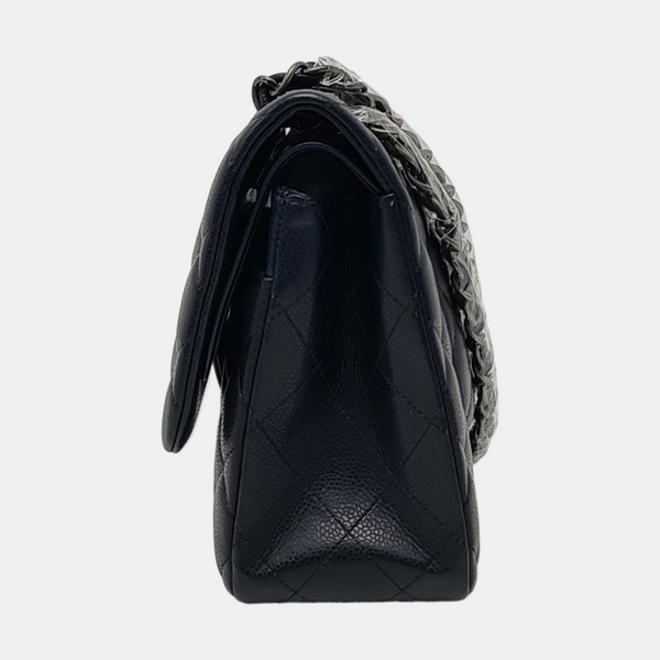 Authenticated pre-owned  Classic Flap Large Quilted Grained Calfskin Blue - Shoulder Bag at Looply