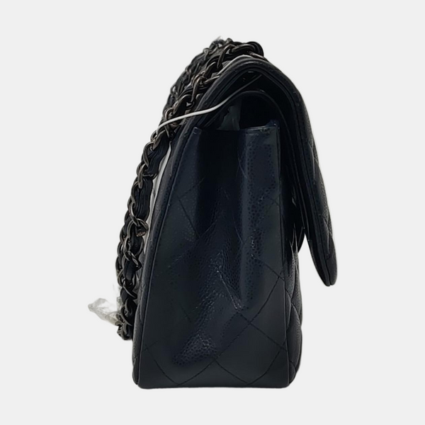 Authenticated pre-owned  Classic Flap Large Quilted Grained Calfskin Blue - Shoulder Bag at Looply