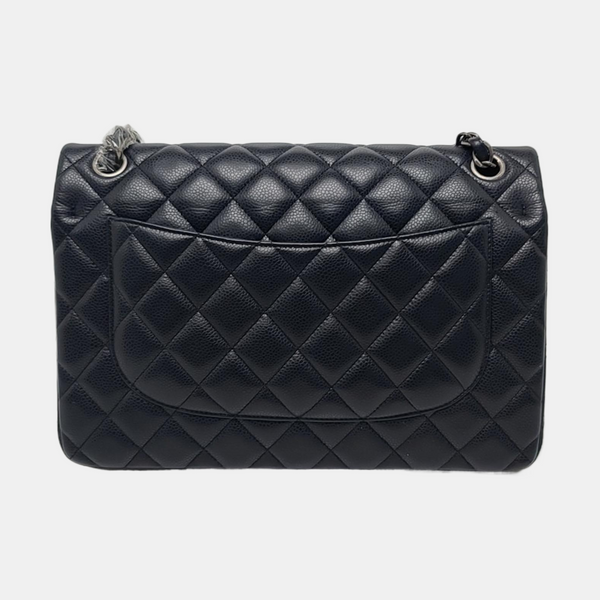 Authenticated pre-owned  Classic Flap Large Quilted Grained Calfskin Blue - Shoulder Bag at Looply