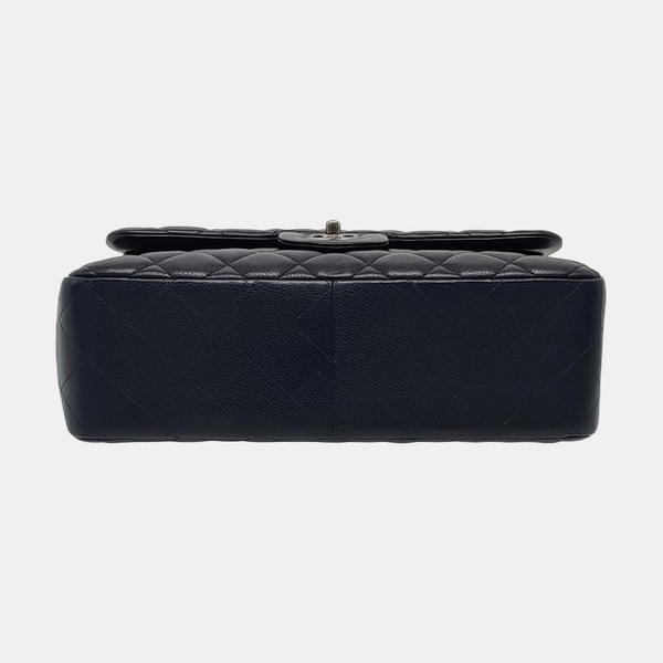 Authenticated pre-owned  Classic Flap Large Quilted Grained Calfskin Blue - Shoulder Bag at Looply