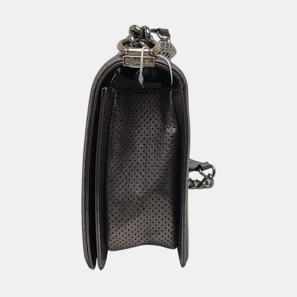 Authenticated pre-owned  Boy Chanel Large Quilted Lambskin Gray - Crossbody Bag at Looply