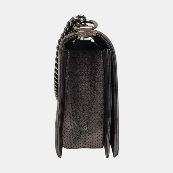 Authenticated pre-owned  Boy Chanel Large Quilted Lambskin Gray - Crossbody Bag at Looply