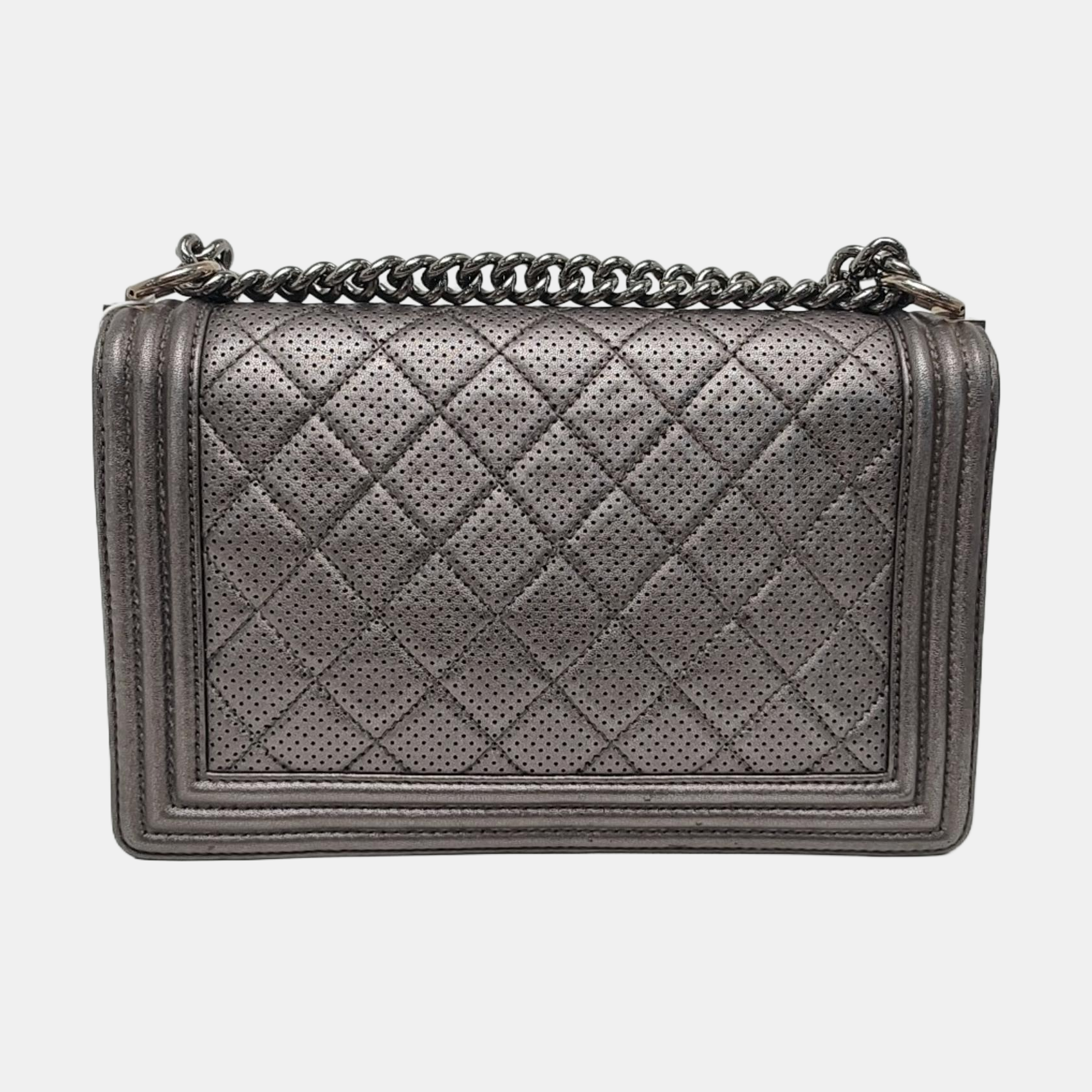Authenticated pre-owned  Boy Chanel Large Quilted Lambskin Gray - Crossbody Bag at Looply