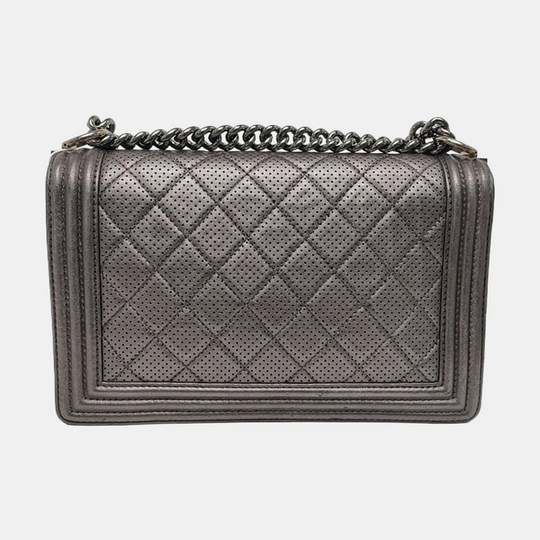 Authenticated pre-owned  Boy Chanel Large Quilted Lambskin Gray - Crossbody Bag at Looply