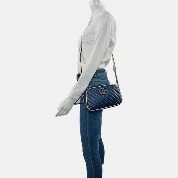 Authenticated pre-owned  GG Marmont Small Calfskin Blue - Shoulder Bag at Looply
