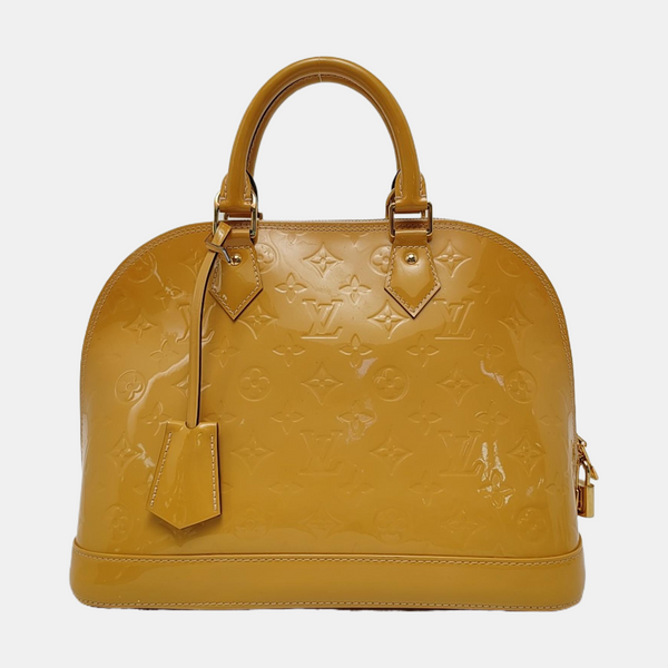 Authenticated pre-owned  Alma PM Monogram Patent Leather Yellow - Top Handle Bag at Looply