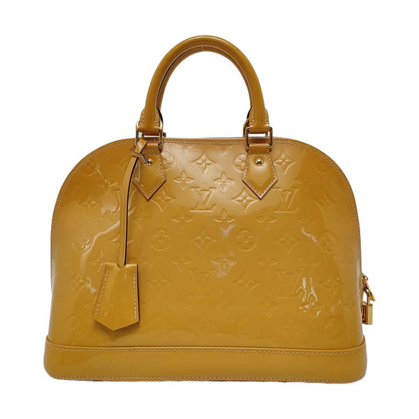 Authenticated pre-owned  Alma PM Monogram Patent Leather Yellow - Top Handle Bag at Looply