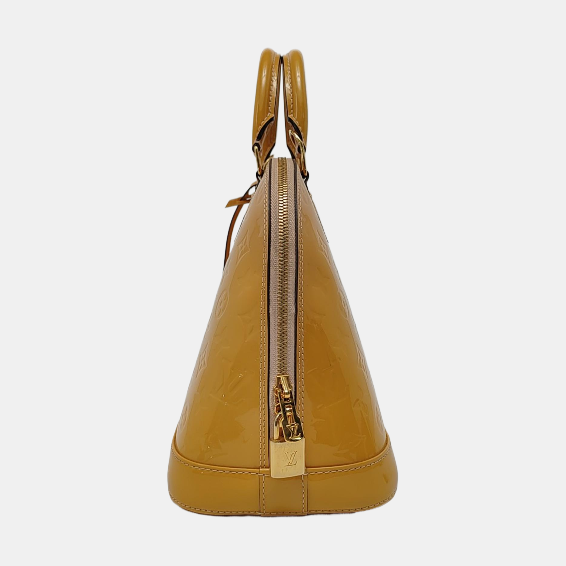 Authenticated pre-owned  Alma PM Monogram Patent Leather Yellow - Top Handle Bag at Looply