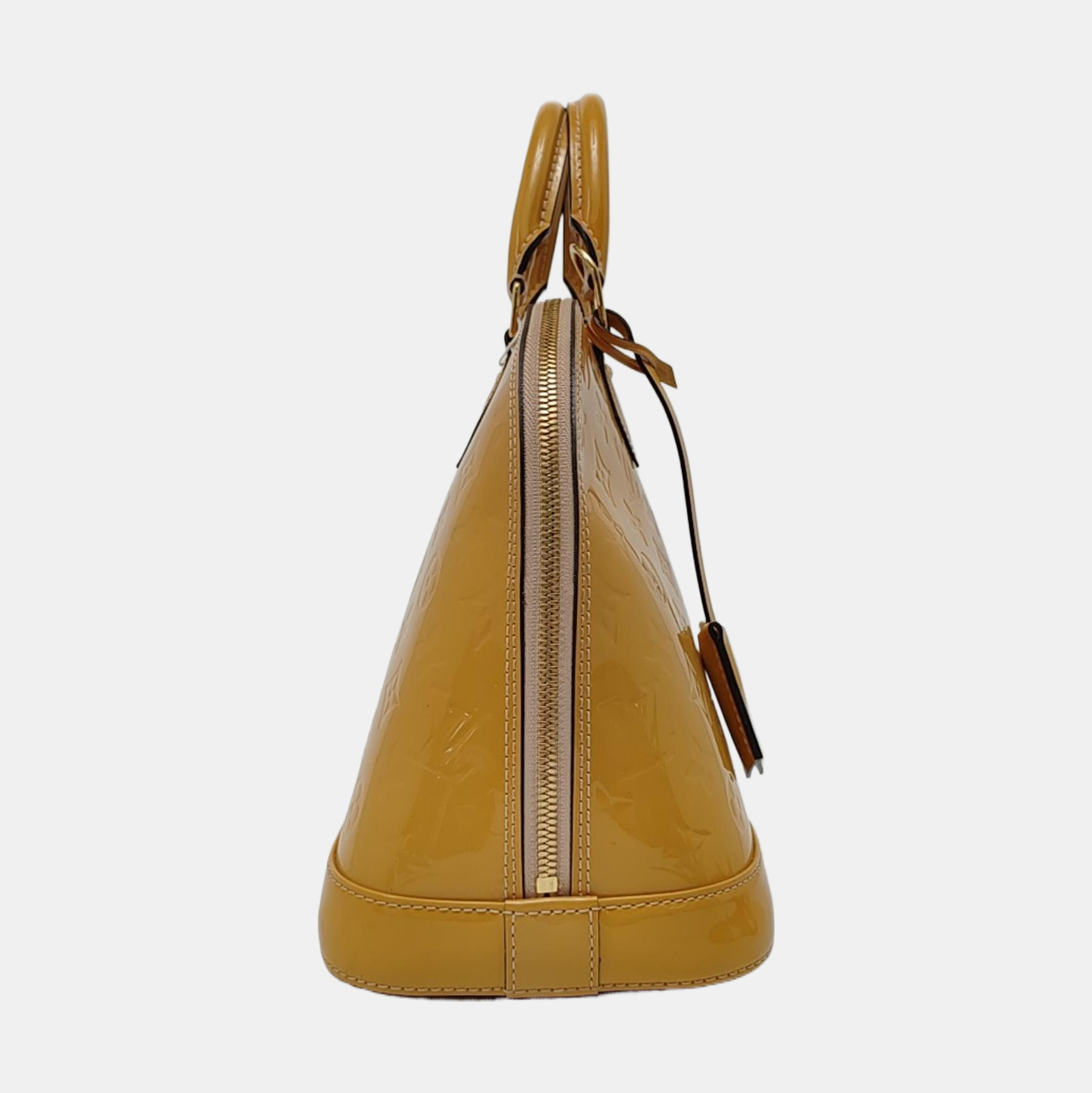 Authenticated pre-owned  Alma PM Monogram Patent Leather Yellow - Top Handle Bag at Looply