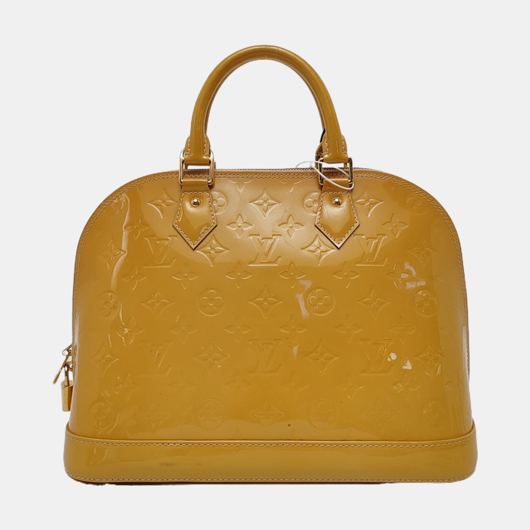 Authenticated pre-owned  Alma PM Monogram Patent Leather Yellow - Top Handle Bag at Looply