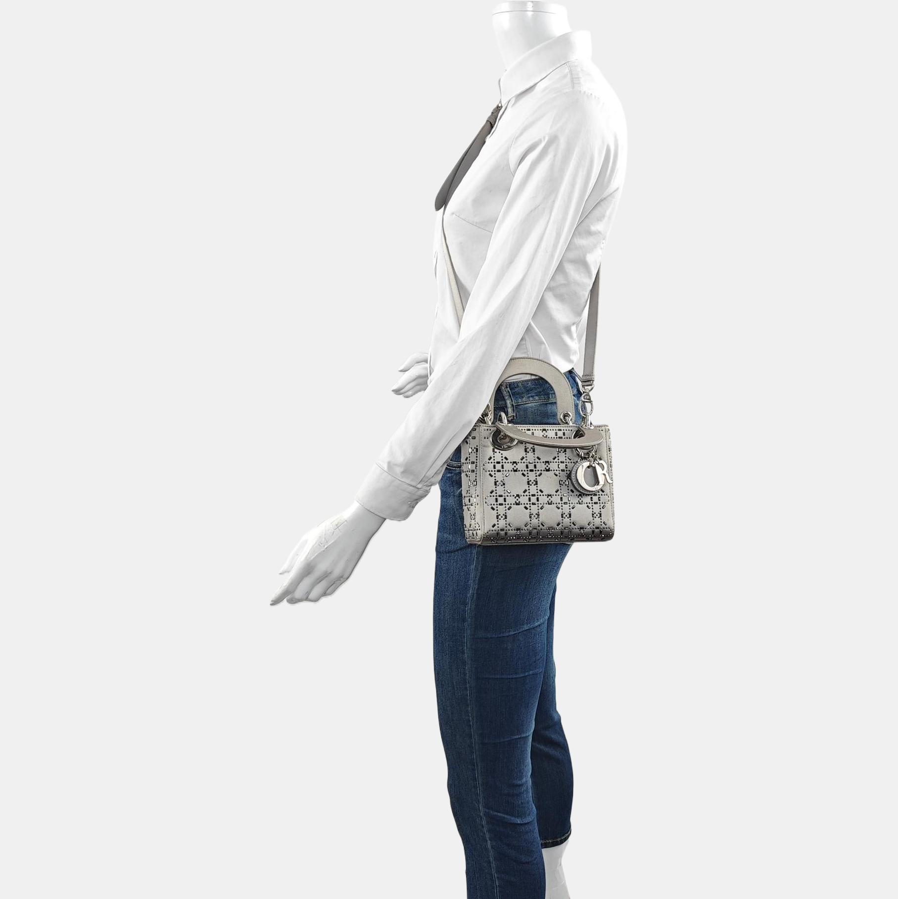 Authenticated pre-owned  Lady Dior Mini Silk Satin Gray - Shoulder Bag at Looply
