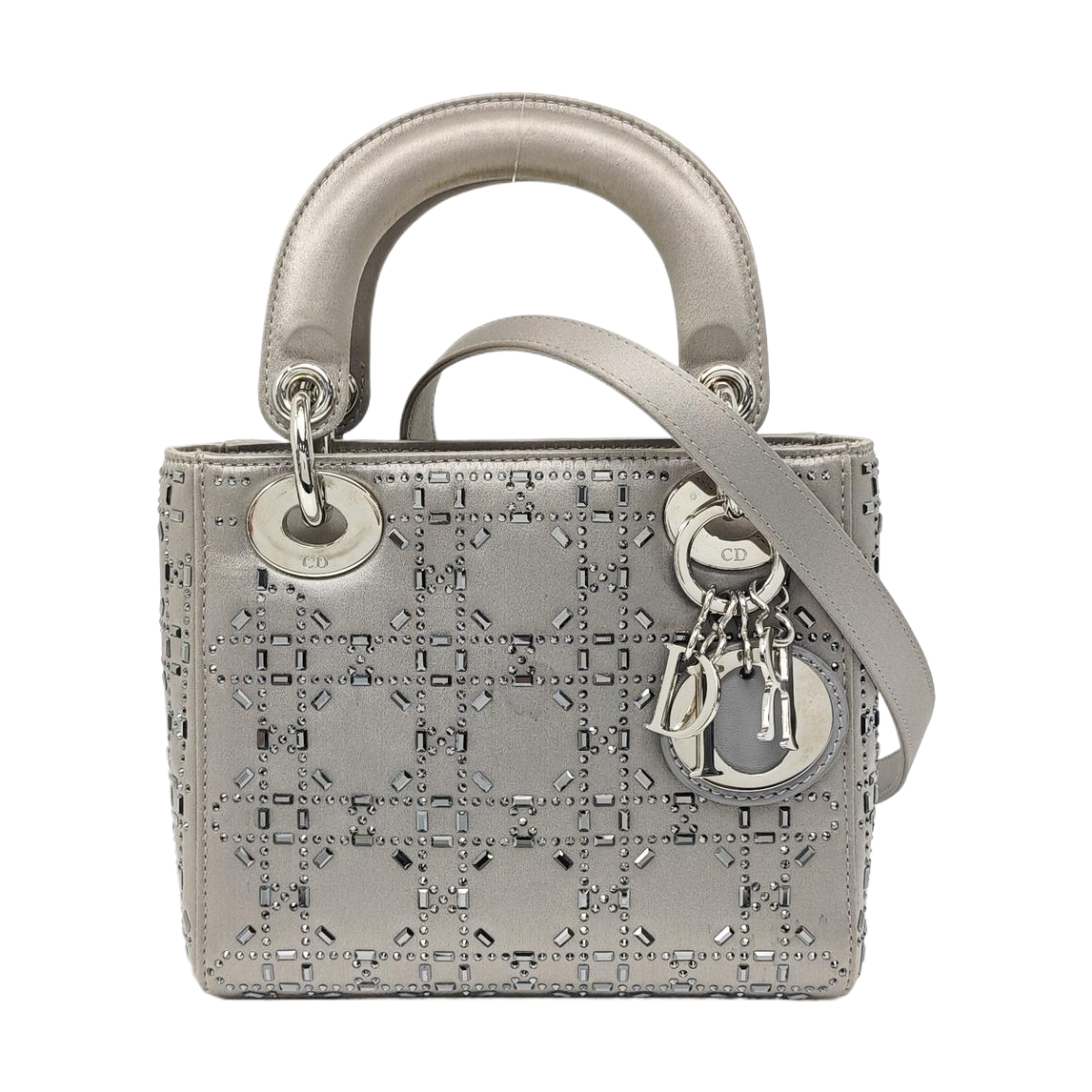 Authenticated pre-owned  Lady Dior Mini Silk Satin Gray - Shoulder Bag at Looply