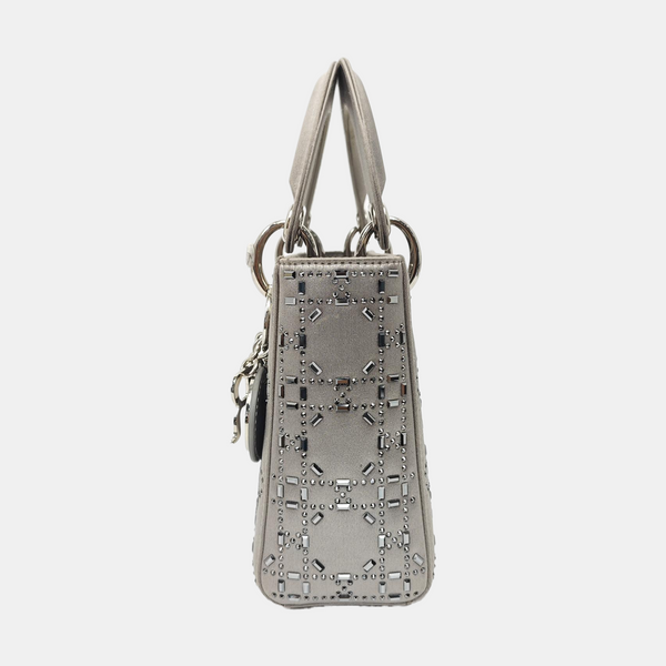 Authenticated pre-owned  Lady Dior Mini Silk Satin Gray - Shoulder Bag at Looply