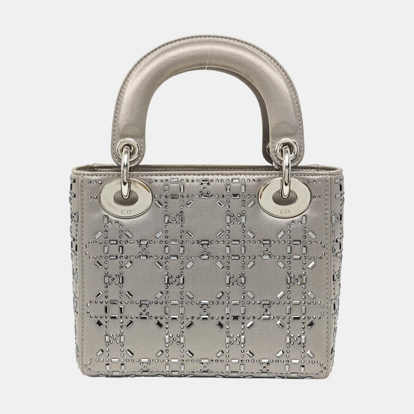 Authenticated pre-owned  Lady Dior Mini Silk Satin Gray - Shoulder Bag at Looply