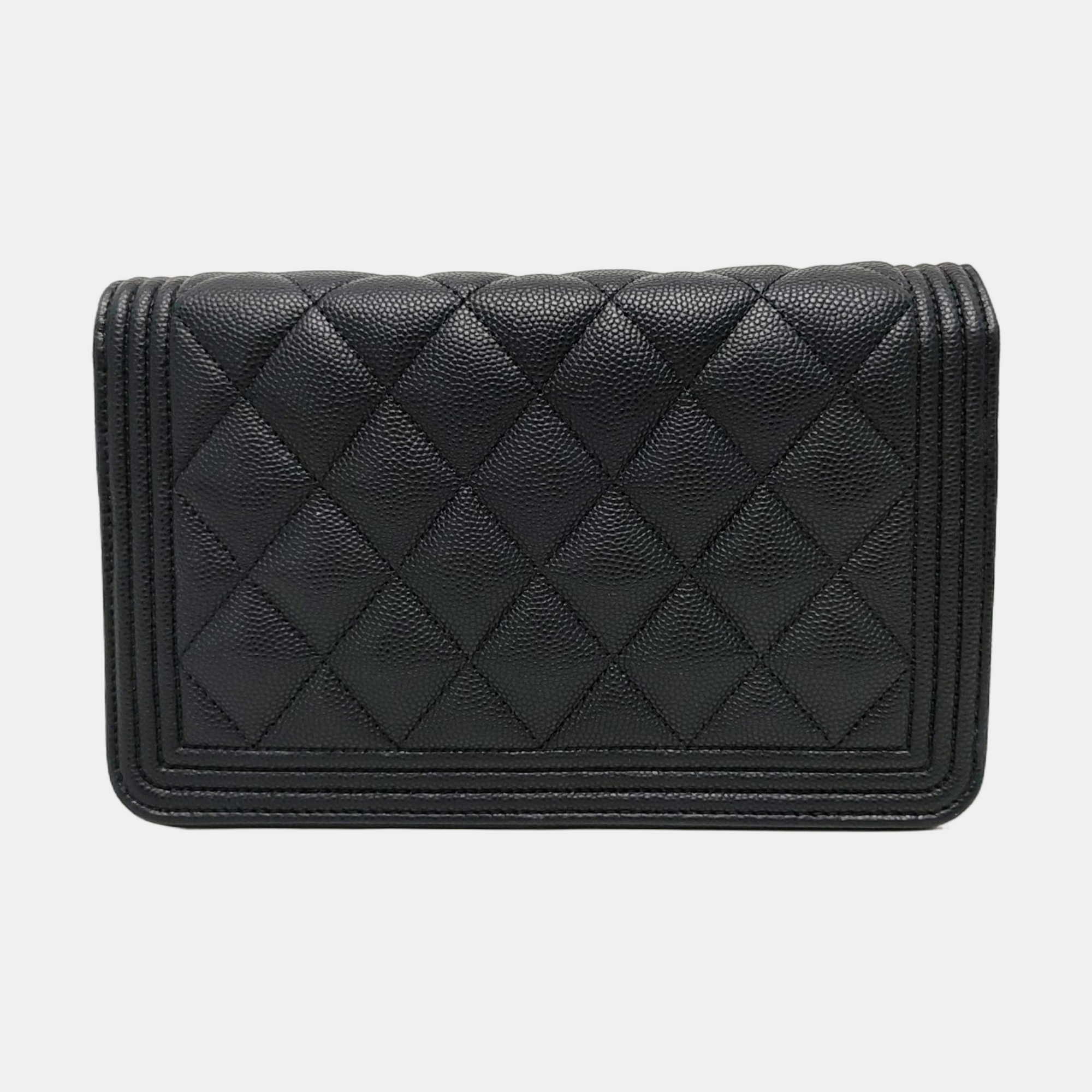 Authenticated pre-owned  Boy Chanel Quilted Grained Calfskin Black - Shoulder Bag at Looply