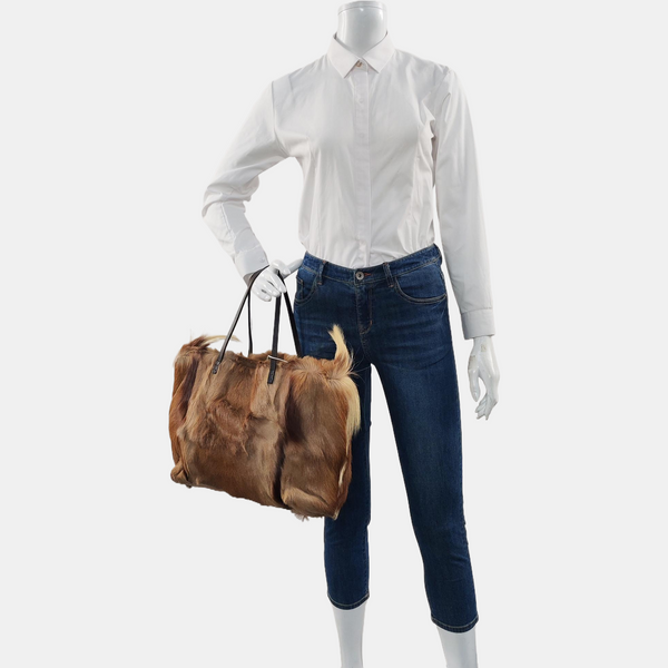 Fur Top Handle Bag Brown