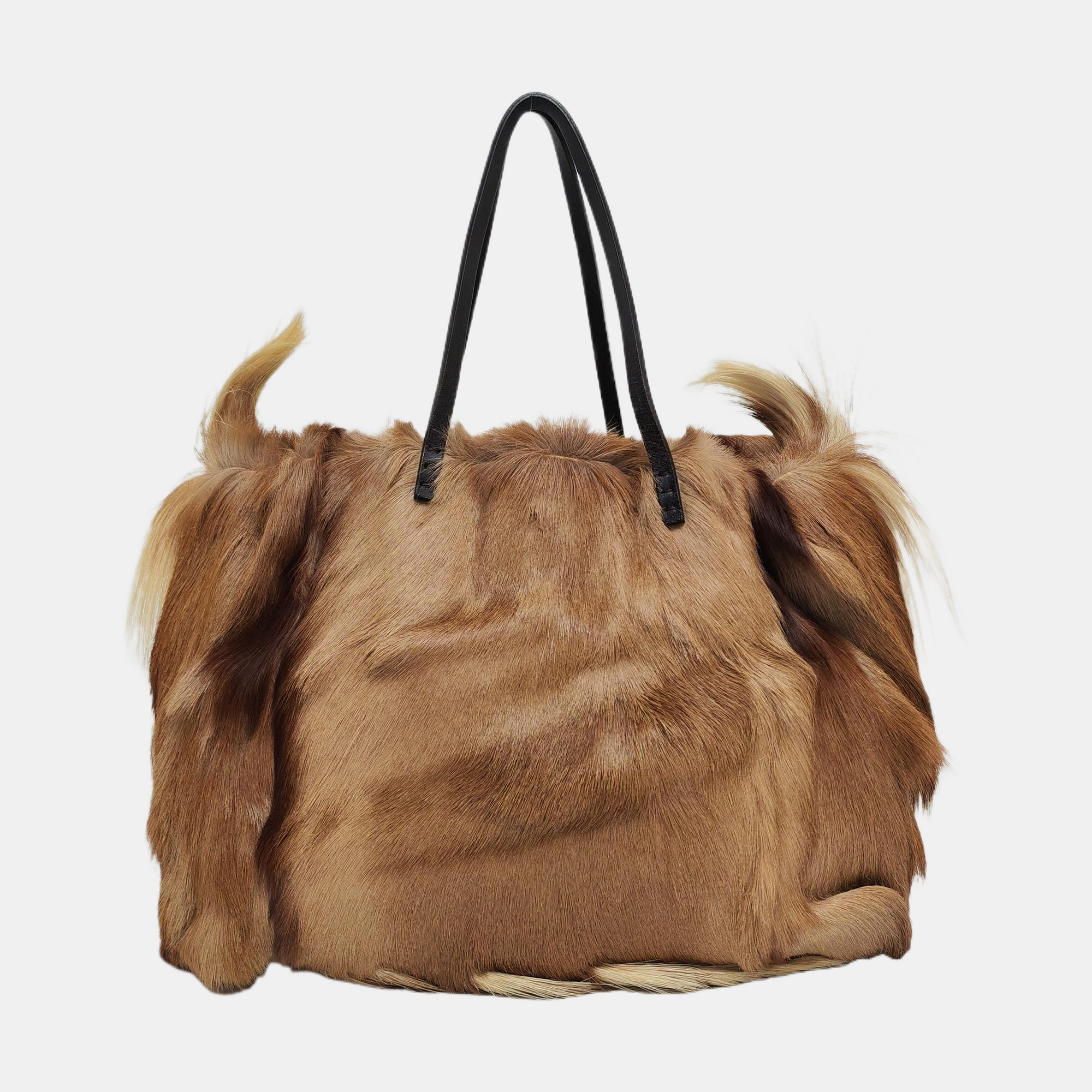 Fur Top Handle Bag Brown